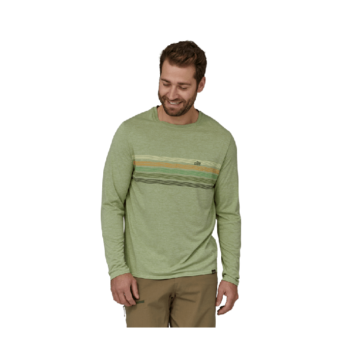 Moška aktivna dolga majica CAPILENE COOL DAILY (Line Logo Ridge Stripe: Salvia Green X-Dye)